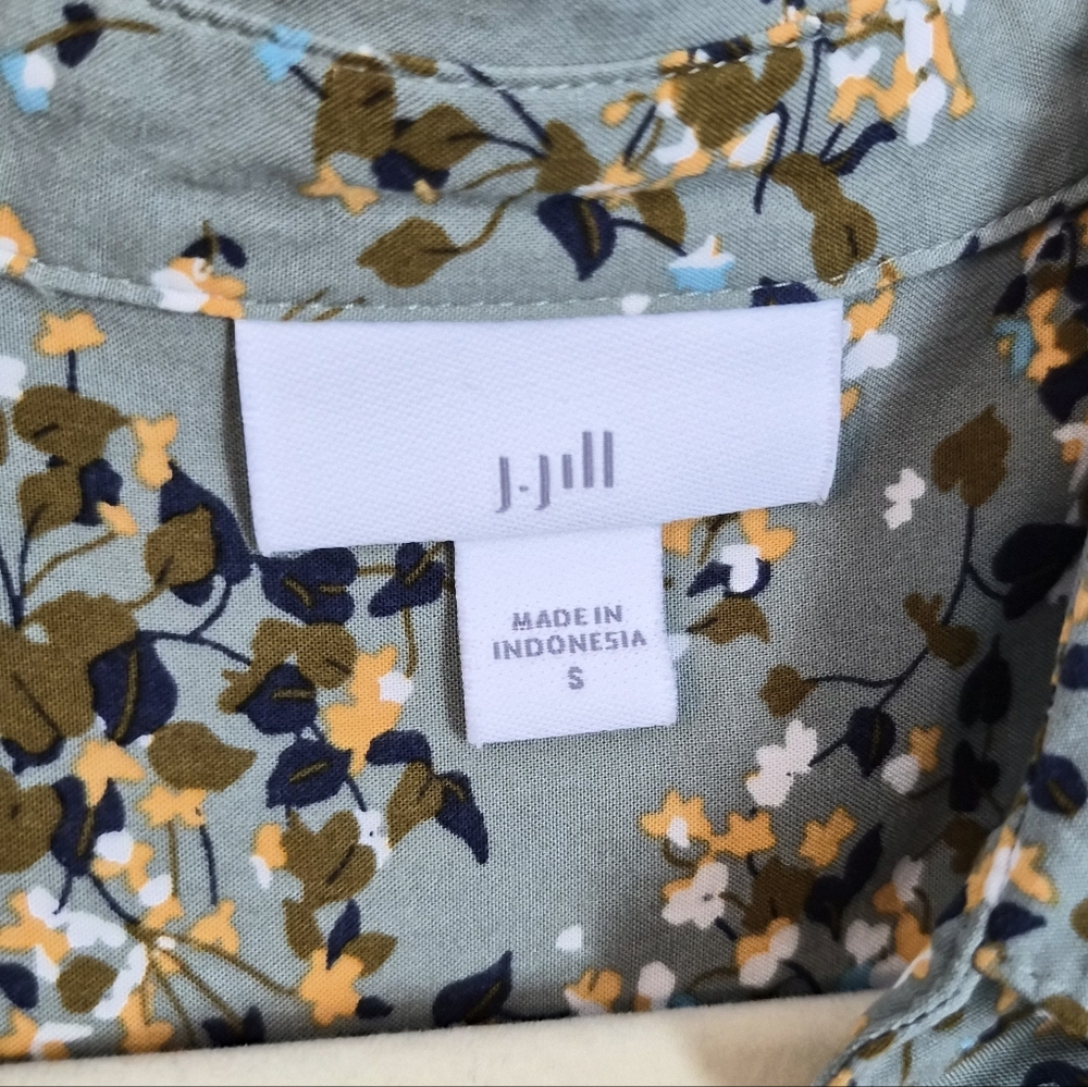 J. Jill Women Green Floral Tunic Shirt Mother Of Pearl Button Down Dress Small - Picture 2 of 9